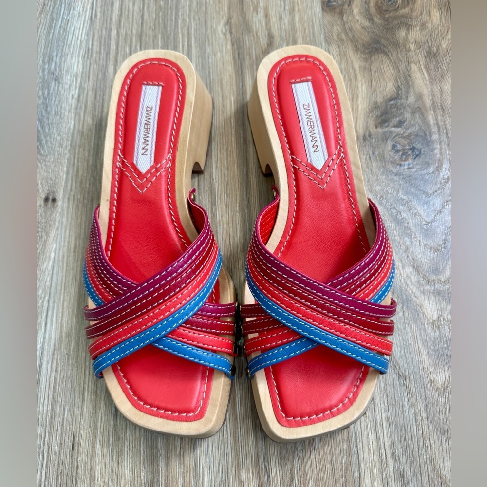Zimmermann Multicolor Leather Wooden Platform Mule Sandals Size 38